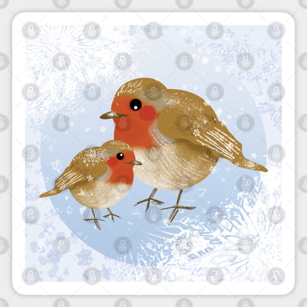 Robin Redbreasts in the Snow Sticker by VicEllisArt